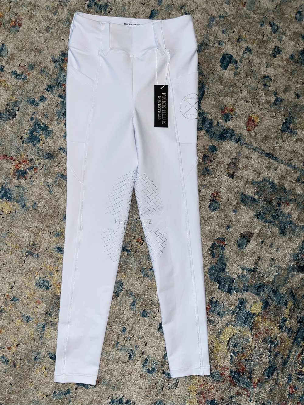 Free Ride Kids White Equestrian Silicone-Grip Riding Leggings